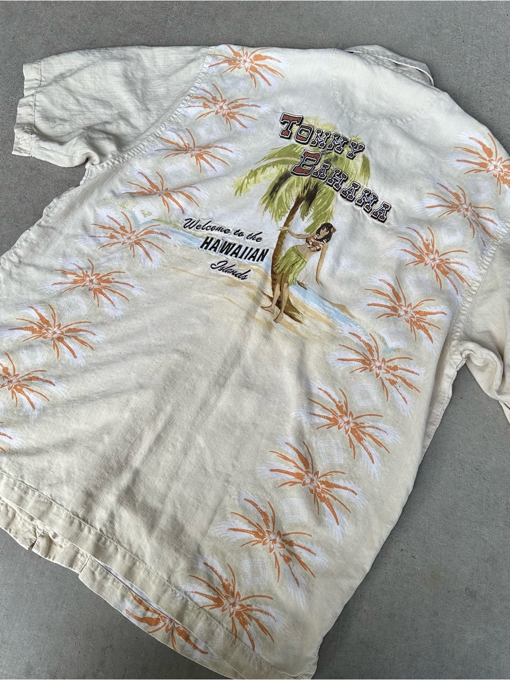 Tommy Bahama 2000s Hawaiian Embroidered Hula Shirt 100% Silk XL